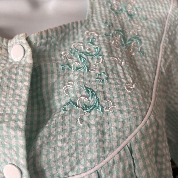 Vintage Miss Elaine Gingham Housecoat Snap Front Cottagecore Robe S/M Preloved - Picture 3 of 8